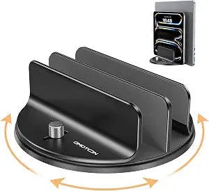 OMOTON 360 Vertical Laptop Stand Holder, Dual-Slot Aluminum Desk Organizer