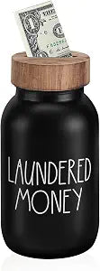 Laundry Room Decor Organization, Mason Jar Coin Bank with Wood Lid