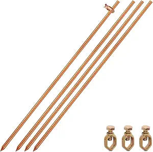 4PK Grounding Rod with Ground Clamp,3Ft Copper Clap Ground Rod Great for Electric Fences,Generator,Antennas,Satellite Dishes,Ground Post Pin