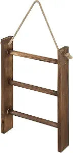 Rustic Vintage Wood Towel Ladder for Bathroom, Wall Mounted Towel Rack with Hanger Rope for Bathroom & Living Room