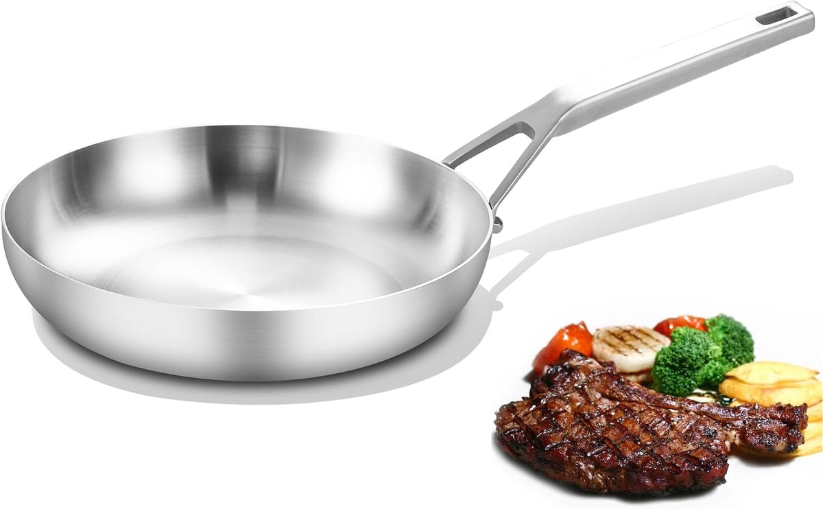 Yeksum Tri-Ply Fully Bonded Stainless Steel 8inch Frying Pan, Omelette Pans, Egg Pan Durable Chef's Pan, Kitchen Skillets 8in, Induction Pan for Steak,Egg, Compatible with All Cooktops, Up to 600â„‰