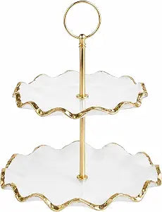 Mud Pie Gold Edge Glass Tiered Server