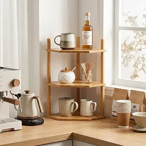 3-Tier Bamboo Corner Shelf, Countertop Storage Organizer,Natural