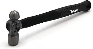 Titan 63312 12oz Ball Pein Hammer, Forged Steel Head, 12" Shock Absorbing Fiberglass Handle with Textured Rubber Grip