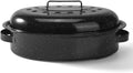 15.4'' Roasting Pan With Lid, Oval Roaster Pan, Medium Enameled Roast Pan For Turkey, Chicken, Lamb, Beef Vegetables, Casserole, Lasagna, Sourdough Bread