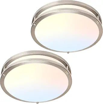 2-Pack LED Ceiling Light Fixtures, 24W 2400LM Flush Mount Light Fixture, Brushed Nickel Dimmable Light Fixture 5CCT 3000-6000K, 10inch Ceiling Lamp for Hallway Bathroom Kitchen