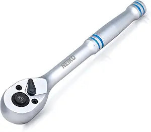 NEIKO 3/8 Inch Ratchet Wrench, 100-Tooth Reversible, 3.6 Degree Swing, Quick Release, 8" Long Handle, Silver Chrome Vanadium Steel