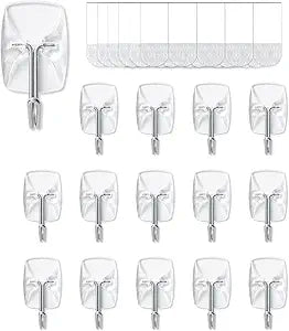 MOVELYST Clear Wall Hooks for Hanging, 15 Hooks+30 Strips, Value Pack (S)