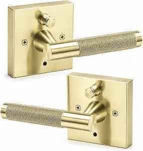 Door Locks for Bedrooms - Privacy Door Handle with Lock for Hallway & Closet Doors, Reversible Interior Door Knobs for Bedroom Door Lock, Fits 1 3/8"2" - Gold
