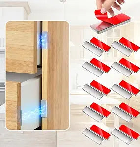 10 Pack Ultra Thin Cabinet Door Magnet, No Drilling Magnetic Door Catch for Closure, Strong Adhesive Drawer Magnet to Stay Closed, Stainless Steel 0.8"x1.6" - Pet Kid Safe