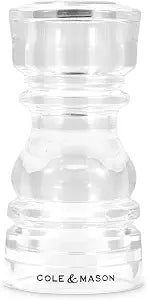 Cole & Mason London 5" Acrylic  Durable Lightweight Seasoning Shaker for Salt, Pepper, or Spices  Easy to Refill & Clean  Clear Acrylic Body for Modern Look & Fill Visibility