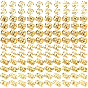 120 PCS Gold Dreadlock Beads Hair Jewelry Braids Accessories for Goddess Locs Crochet Passion Twist Hair Rings Soft Metal Adjustable Braiding Cuffs (120Pcs, Gold)