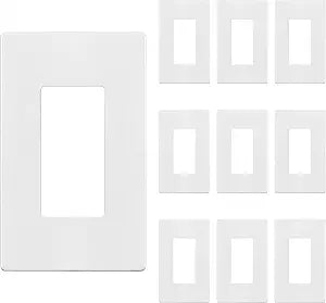 ENERLITES 1-Gang White Screwless Decorator Wall Plate Outlet Cover, 10 Pack