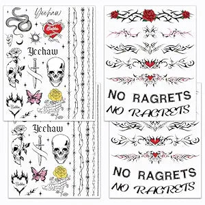 Qpout 4 Sheets No Regrets Temporary Tattoo Barbed Wire Neck Tattoos for Halloween Party Costume Ball Cosplay Supplies Tattoos
