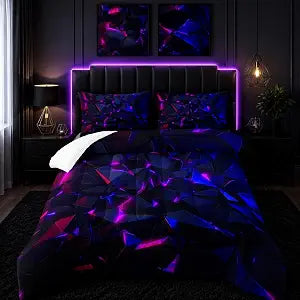 Geometry Comforter Set,Honeycomb Bedding Set King,Geometric Blue and Purple Bedding 3D Printed Honeycomb Comforter Set King,Room Decor for Teenagers
