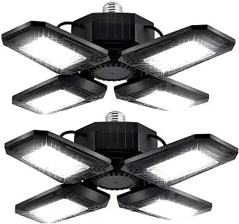 Deformable LED Garage Lights - 12000 Lumen 6500K Daylight 120W, Four Leaf Garage Organization Ceiling Lighting, Pack of 2