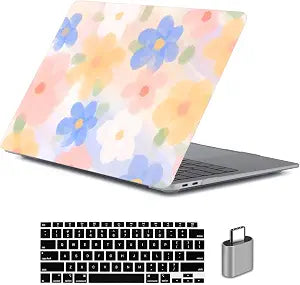 LanBaiLan Laptop Plastic Hard Shell Protective Case, Compatible for New MacBook Air 13 inch 2020 2019 2018 Release A2337 M1 A2179 A1932 Retina Display with Touch ID & Keyboard Cover, Paint Flower
