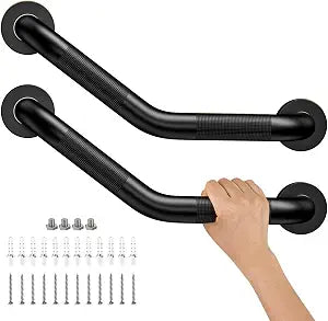 16 Inch Angled Shower Grab Bar Black, Munzong Anti Slip Bathroom Grab Rails