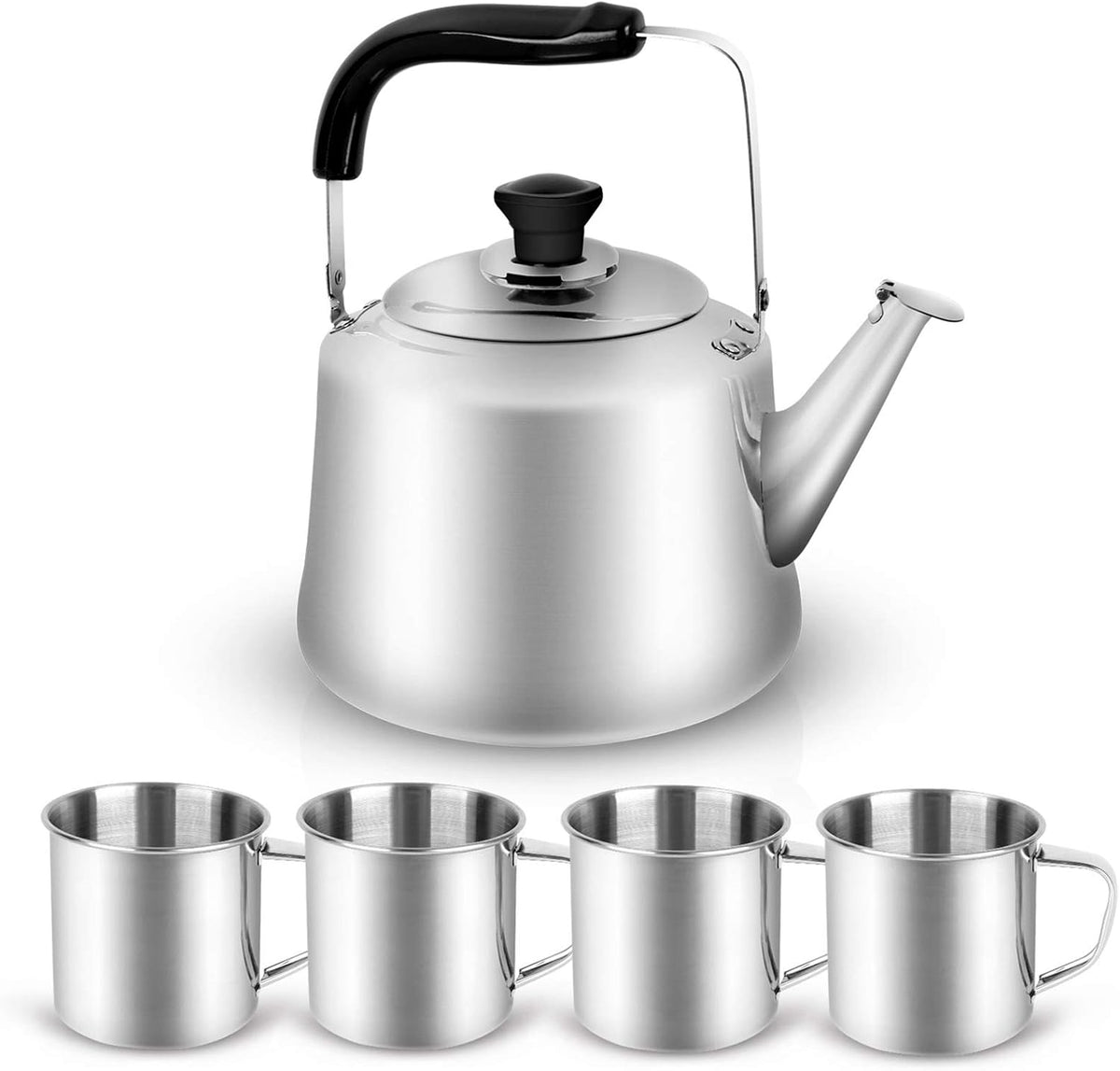 Odoland 3.8Qt Stainless Steel Camping Tea Kettle Set with 4 Cups