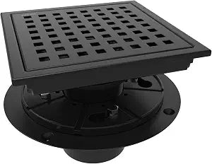 WEBANG 6 Inch Square Shower Floor Drain with Flange,Quadrato Pattern Grate Removable,Food-Grade SUS 304 Stainless Steel,Watermark&CUPC Certified,Matte Black