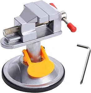 Mini Vise Clamp, Small Table Top Bench Vise with 360 Swivel Suction Base for Jewelry Making, Soldering, Watch Repair and Crafts(3.54x2.95x2.95 in, Silver)