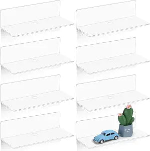 Maitys 8 Pcs White Acrylic Floating Shelves Adhesive Wall Mounted Shelves