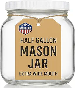 kitchentoolz Half Gallon Mason Jar - Wide Mouth 1/2 Gallon Glass Jar with Lid - Airtight Glass Storage Containers with Lid Fermenting, Canning, and Dry Storage - Made in USA