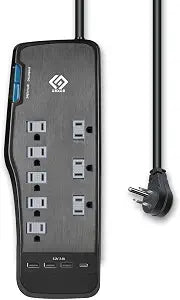 OSKOS Surge Protector Power Strip, 8 Outlets, Four USB 3.4A Ports (3A+1C), 6FT Extension Cord, 2480 Joules, 15A/1800W,Wall Mountable, UL Listed