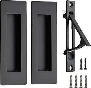 JOY DECOR Black Pocket Door Hardware Set, 2 Pcs 4.72 in Handles & 1 Pc Pull