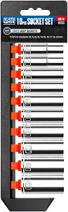 10PCS 3/8 Drive Deep Socket Set, Metric(10mm-21mm), 6-Point, Cr-V Steel, Chrome Plated Socket With Hanging Bracket, Cover Most Commonly Sizes