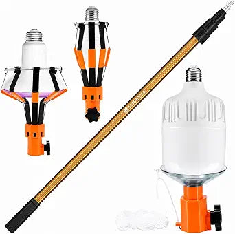 LOVEETA Gen3 12Ft [18Ft Reach] Lightweight Extendable Light Bulb Changer Pole for High Ceilings  Telescopic Light Bulb Pole Changer with Bulb Gripper - Champagne Gold