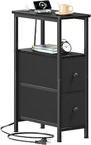 Somdot Narrow End Table with Charging Station, Side Table, 2 Drawers