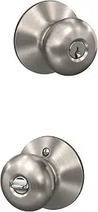 SCHLAGE Plymouth Keyed Entry Door Knob, Interior/Exterior, Satin Nickel
