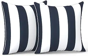 LVTXIII Outdoor Throw Pillow Covers Set of 2, Patio Waterproof Pillow Cases Fade Resistant Accent Pillow Covers for Home and Garden Furniture Decoration, 18"x18", Cabana Navy