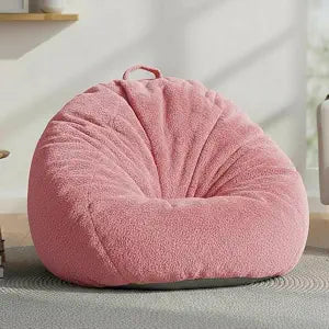 Faux Rabbit Fur Bean Bag Chair Cover Only (No Filler), Stuffed Animal Storage Bean Bag Cover, UltraSoft, Washable, Zippered, NonSlip Bottom, Handle,Living Room Furniture for Adults Pink