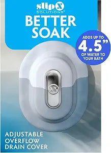 SlipX Solutions Better Soak Adjustable Overflow Drain Cover, Oval, White