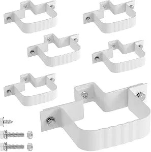 6-Pack Downspout Straps 2x3 & Wall Brackets, White Downspout Fasteners Set with Hardware for Secure Installation