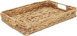 HODAKJUE Water Hyacinth Wicker Serving Tray with Handles, Large Rectangular