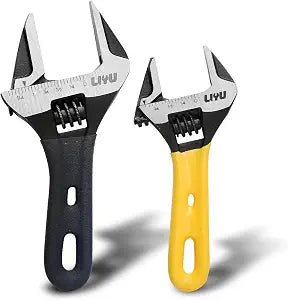 LIYU 2-Piece Stubby Adjustable Wrench Set, 4 & 6 Inch, Bullet Head Design, Forged Alloy Steel with Black Phosphate Coating, Metric and SAE Dual Scales, Suitable for Plumbing and Tight Space Repairs
