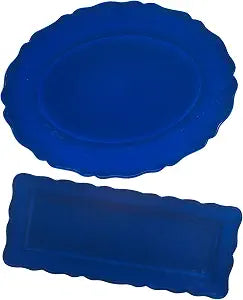 Isabella Blue Melamine 2 Pc Platter Serving Set  Oval and Rectangular Platters  Unbreakable, Dishwasher Safe, Indoor Outdoor Use  Appetizers, BBQ, Charcuterie, Holiday Entertaining