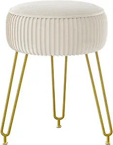 IBUYKE Makeup Vanity Stool, Velvet Round Footrest Ottoman, White LG-30M