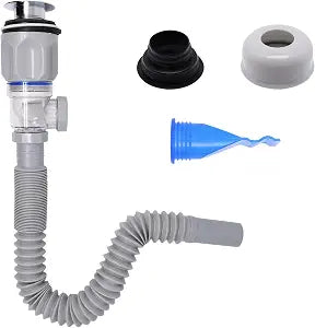 Bathroom Sink Drain Kit, Sink Drain Pip Kit with Strainer Basket Pop-up Stopper, Flexible P Trap for 1-1/2" & 1-1/4" Drains, for Bathroom Kitchen (Gray)