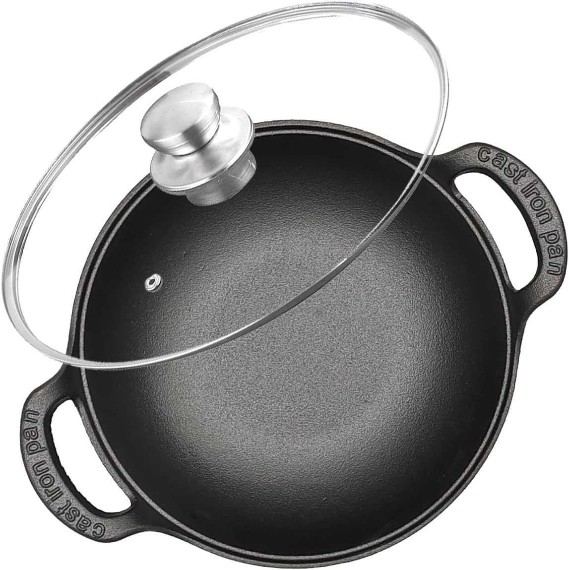 Cast Iron Wok with Dual Handle, Wok with Lid 9 inch