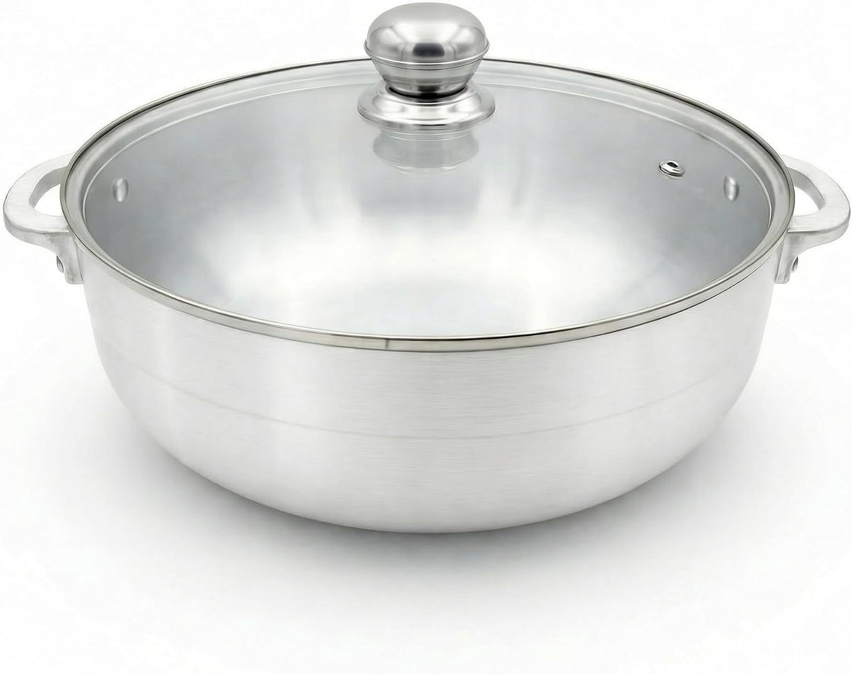 5.5-Quart 11-Inch Traditional Caldero Pot with Tempered Glass Lid, Aluminum Rice Pot for Arroz, Beans, Soups and Stews, Induction Compatible