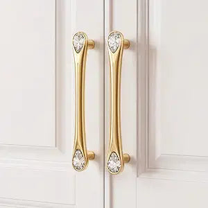 POZEAN 4 Pack Gold Crystal Drawer Pulls, 3-3/4"(96mm) Hole Center, 5 Inch Elegant Dresser Cabinet Pull, Zinc Alloy & Diamond Decorative Cupboard Handles for Closet Vanity Upgrade