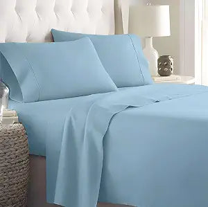 California King Sheet Set Cotton, 4-Piece Bed Sheets for Cal-King Size Bed, Soft & Breathable, Fits Mattresses Up to 12 Inch Deep Pocket ��� Easy Fit, Light Blue Solid