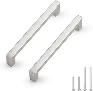 Probrico 10 Pack Hole Centers 5 inch Brushed Nickel Kitchen Cabinet Handles,Square Corner Bar Drawer Pulls,Stainless Steel Dresser Pull Handle 5.5inch Length