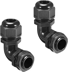 LeMotech M20 Cable Gland, 90 Degree Adjustable 9-14mm Strain Relief, Cord Connectors Nylon Joints with Gaskets, 2 Pcs, Black