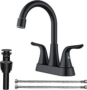 EMBATHER Plastc Bathroom Sink Faucet 4 in, NSF Certified,3 Hole,Matte Black
