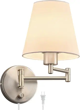 VONLUCE Wall Lamp, Plug in & Swing Arm Wall Sconce, Nickel Finish